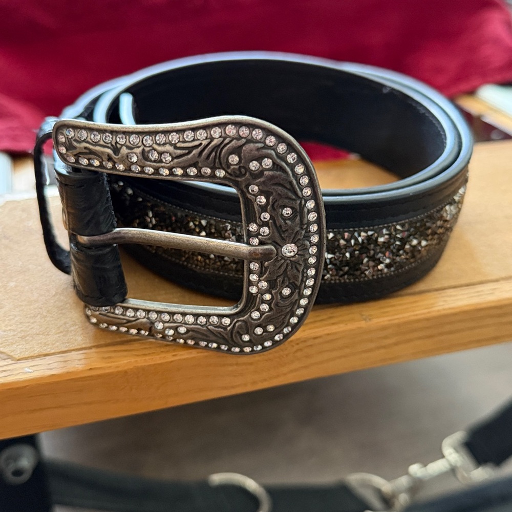 Black Leather Western Bling Belt Rhinestones size Medium